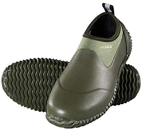 HISEA Unisex Waterproof Garden Shoes, Men's Rubber Rain Boots Women's Ankle Rain Shoes Neoprene Camp Booties Green