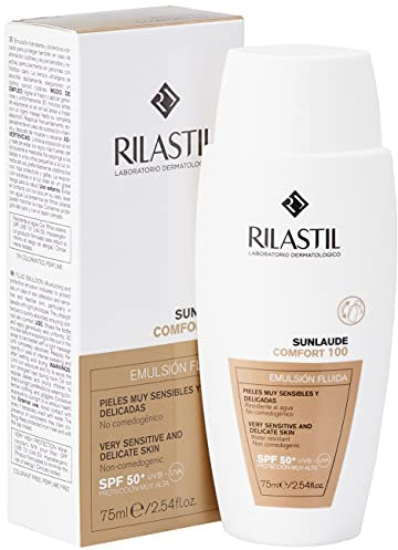 Rilastil Sunlaude Comfort 100 Md - Emulsión Fluida de Protección Solar para Pieles Sensibles, Transparente, 75 Mililitros