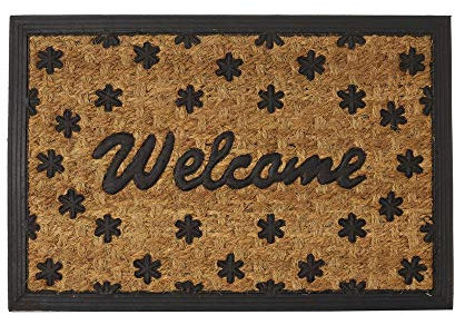 Lola Home Felpudo Welcome Antideslizante Negro y marrón de Fibra de Coco de 60x40 cm (800460)