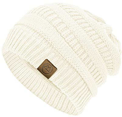 Durio Strickmütze Damen Mütze für Frauen Wintermütze Beanie Mütze Grobstrick Mütze Weich Weiß