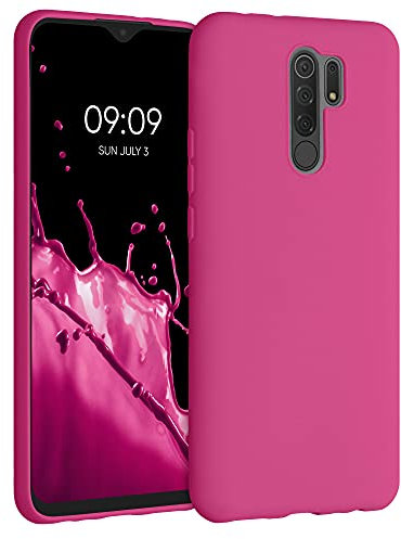 kwmobile Carcasa Compatible con Xiaomi Redmi 9 Funda - con Bordes elevados - Apto Carga inalámbrica - Rosa neón Mate