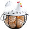 DRYEN Cesto per uova di gallina e uova, per contenere 15 – 20 uova, con coperchio in ceramica, porta uova di ferro con manici