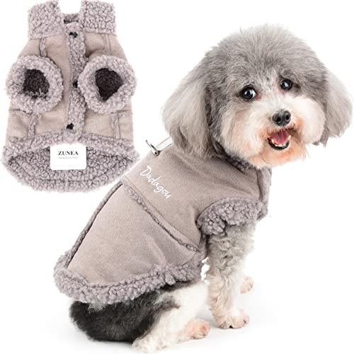 Zunea Abrigo de Invierno para Perros Pequeños Chaqueta de Forro Polar para Cachorros Cálido Suave Ropa con Anillo en D Clima Frío a Prueba de Viento Abrigos para Mascotas Chihuahua Yorkie Gris M