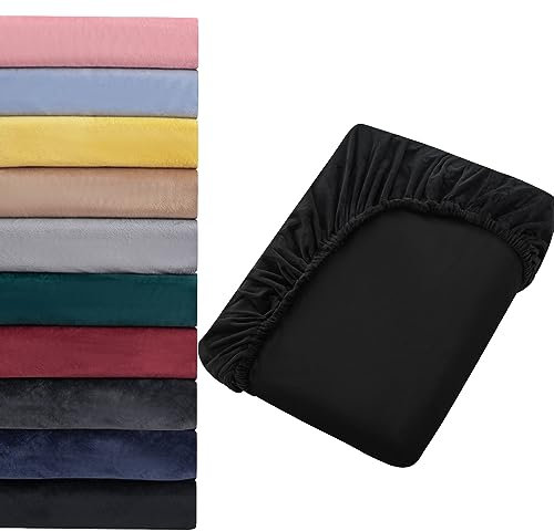 Soifox Jersey Warm Spannbettlaken 140x200cm bis 160x200cm Plüsch Fleece Samtweich Kuschelig Flauschig Cashmere Touch Bettlaken für Boxspringbett Topper Matratze Schwarz mit Gummizug