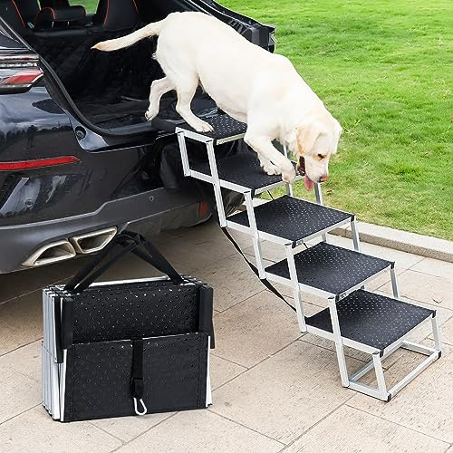 Uross Hundtrappa för Bil och SUV - 5 Nivåer, Hopfällbar Teleskop-ramp i Aluminium för Stora Hundar och Lastbil, Våningssäng