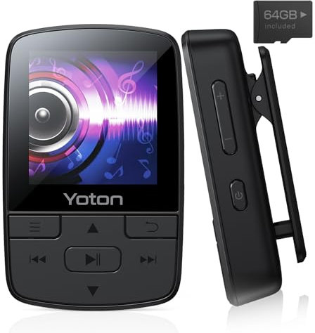 YOTON Reproductor MP3 con Bluetooth 5.2, 64GB Mini HiFi-Music Player con Clip Deportivo, Reproductor MP3 Portátil para Niños con Botón de Volumen Independiente, Radio FM, Auriculares Incluidos
