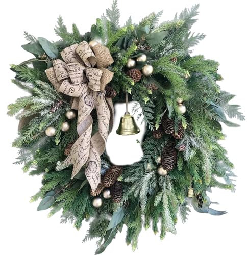 Weihnachtskranz Bauernhaus, Türkranz Weihnachten, Weihnachtsdeko Kranz Haustür, 40 cm Weihnachtsgirlande mit Kiefer und Glocken, Künstliche Weihnachten Haustürkranz Aussen (40CM)