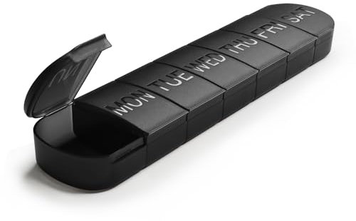 FHORAIN Tablettenbox 7 Tage, Großen Medikamentenbox Pillendose Deutsch, BPA-freier tragbarer Pillenbox für Fischöl, Medikamente, Vitamine,Nahrungsergänzungsmittel (Schwarz)