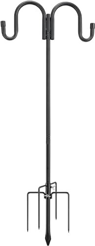 Hameçon de berger, 272 cm réglable pour mangeoire à oiseaux avec base à 5 broches, crochets doubles robustes antirouille pour mangeoire à colibris extérieur, lampes solaires, lanternes, panier à