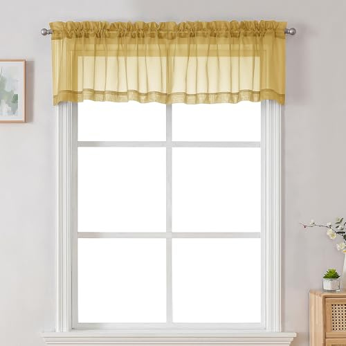 Chyhomenyc Lot de 2 cantonnières de fenêtre Transparentes pour fenêtres, Salon, Salle de Bain, Rideaux Modernes à Double Passe-Tringle, Rideaux de fenêtre de sous-Sol, 106,7 x 35,6 cm, doré