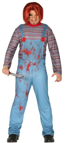 FIESTAS GUIRCA | Disfraz Killer Doll Adulto (54-56/XL) - Mono - Disfraces de Muñeca Asesina para Halloween, Carnaval y Fiestas de Terror - Ideal para Adultos - Azul y Multicolor