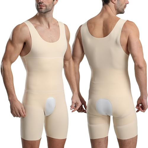 AIEOE Shapewear - Camiseta interior de compresión para hombre con levantamiento de glúteos, sin mangas, adelgazante, control de abdomen, cintura elástica, albaricoque, M