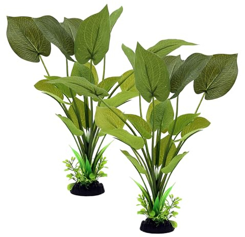 ALEGI Silk Aquarium Plants, 12 Inch Artificial Silk Plants Decorations for Fish Tank,Aquarium Décor Plastic Plants (Green, 2 Pack)