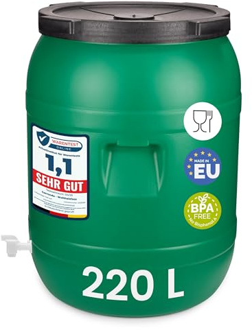 Garronda 220L Fût Plastique Alimentaire avec Robinet – Récupérateur d'eau sans BPA pour Eau, Fermentation, Croquettes, Choucroute GD-0142