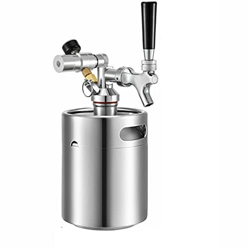 JKELPV bierbrauset 2L 4L 5L Mini Bierfass Edelstahl Tragbarer Bierspender mit Bierhahn Heimbrausystem(68 Oz (2L))
