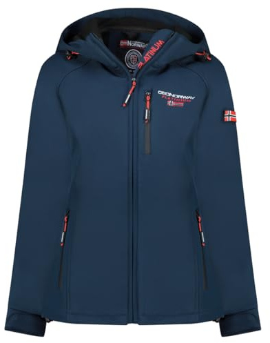 Geographical Norway Tacerama Lady - Veste Softshell Capuche Femme Impermeable Outdoor - Blouson Coupe Vent Resistant - Activites En Exterieur Randonnee Ski Automne Hiver Printemps (Marine L)
