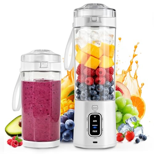 MIAOKE 2026 Upgrade 700 ML Portable Smoothie Blender, Rechargeable Personal Blende, Contains both Automatic and Pulse Functions, with Travel Cup and Lid, 6 Sharp Blades, Mixer Blender Machine Kitchen