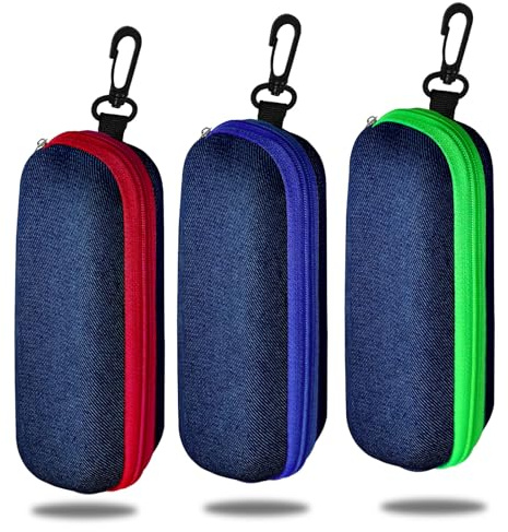 Coco Berming 3 Pièce Étuis à Lunettes en Denim, Portable Étui à Lunettes de Voyage Avec Fermeture Éclair pour Plupart des Modèles (Multicolore)