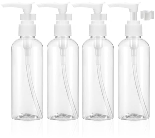 4 Pièces Flacon Pompe Vide, 100 ml Flacon Voyage, Bouteilles de Voyage Transparentes, Pompe en Bouteille de Voyage Rechargeable, Distributeur de Lotion, pour maquillage, lotion et shampooing