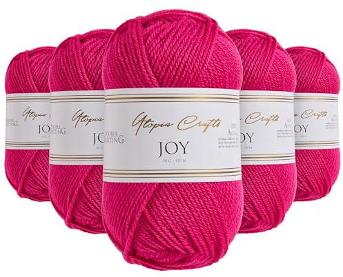 Utopia Crafts JOY DK Knitting Yarn 5x 50g - 100% Acrylic (Hot Pink)