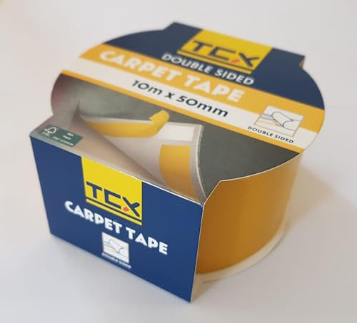 Générique TCX Ruban Adhésif Double Face Moquette – 10m x 50mm Fixation Ultra Forte Idéal pour Tapis, Sols & petite Décoration Certifié FSC Facile à Utiliser & Retirer