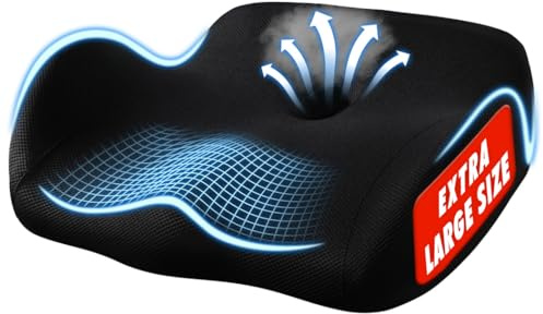 X-Large Seat Cushions, Ergonomic Office Chair Cushion Premium Memory Foam Long Sitting Support With Centre Hole, Comfort Desk Chair Cushion for Office, Car, Home, Wheelchair & Gaming,Non-Slip,Black