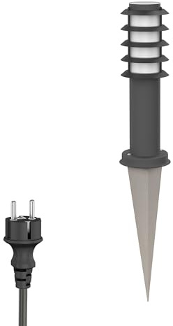 ledscom.de Pilona PORU con piqueta de suelo y cable de 2m para exteriores, IP44, rejilla, 39cm, antracita, incl. lámpara E27 máx. 1020lm, blanca