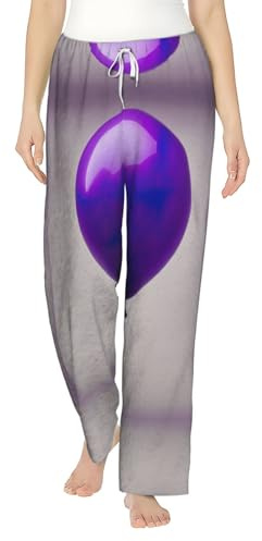 SABFWF Pantaloni da pigiama da donna in flanella, con stampa a palloncino, morbidi, caldi, perfetti per Natale e comfort quotidiano, Nero , XXL