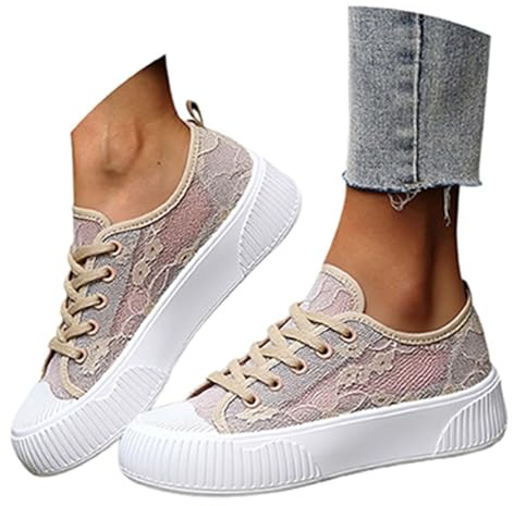 Chaussures dirndl en dentelle pour femme - Élégantes - Baskets blanches - Chaussures de sport traditionnelles en tissu - Blanc - Avec festifs