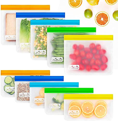 Viedouce Wiederverwendbarer Lebensmittelbeutel,Lebensmittel Beutel Wiederverwendbare Aufbewahrungsbeutel,Sandwichbeutel Küche Beutel für Gemüse Snacks Fleisch,ohne BPA (Farbe)