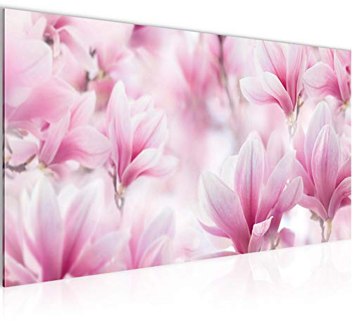Bilder blommor magnolia väggmålning 100 x 40 cm fleece – canvas bild XXL format väggbilder lägenhet deco konsttryck – tillverkad i Tyskland – redo att hängas upp 033312a