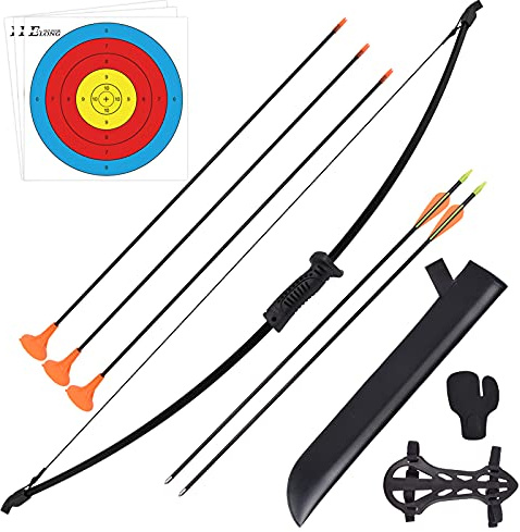 Take-down Bow Recurve Bow and Arrow Set Outdoor Archery Beginner Training Includes Arrows, Armguard, Quiver, Target Face, Finger Tab
