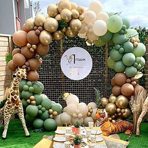 Kit Arco per Palloncini Verde Salvia e Oro, Palloncini Giungla Decorazioni per Compleanno, Ghirlanda Palloncini per Matrimonio Baby Shower Safari Nella Giungla Addobbi per Feste di Compleanno