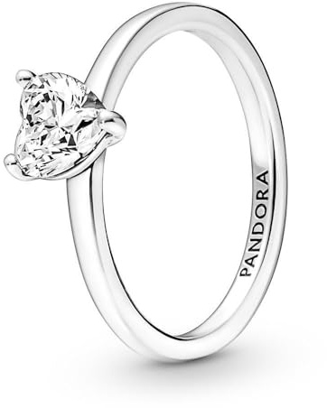 Pandora Timeless Funkelndes Herz Solitär-Ring aus 952 Sterling Silber mit klaren Cubic Zirkonia Steinchen 191165C01-48