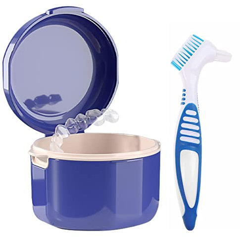 Caja de Almacenamiento para Dentaduras Postizas,Guador Caja de Baño para Dentadura Postiza Estuche para Cepillo de Dientes de Prótesis Caja de Ortodoncia con Postiza Cepillo Limpiador de Dentaduras
