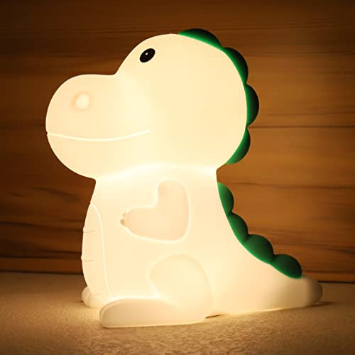WolinTek Luce Notturna Bambini Silicone, 7 Colori Dinosauro Lampada USB Ricaricabile Lucina Notte, per Cameretta Regalo Neonato (A)