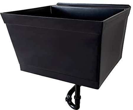 JS Jackson Supplies Tehila Black Wall-Mounted Utility Sink Tub Kit, Wall-Mounted Utility Tub with Wall Bracket, Floating Utility Sink for Laundry Room, Garage, Workshop, and More
