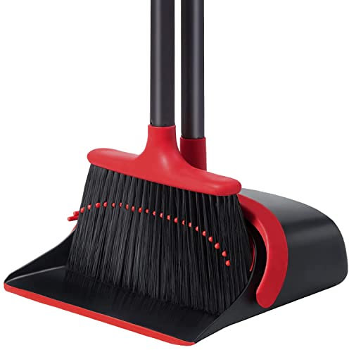 Dustpan and Brush Sets Long Handle,Broom and Dustpan Set,Upgrade 52 Long Handle Broom with Stand Up Dustpan Combo Set,Dust Pan Brushes Set for Office Home,Indoor or outdoor