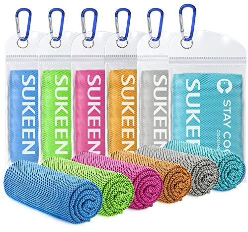 Sukeen Toalla de refrigeración, paquete de 6 toallas de refrigeración para cuello, toalla de sudor suave y transpirable, toalla de gimnasio para mantenerse fresco, yoga, golf (40x12 pulgadas)