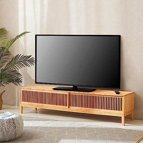 [en.casa] Fernsehschrank Videbæk aus Bambus Natur mit Stauraum Fernsehkommode 140x40x38cm