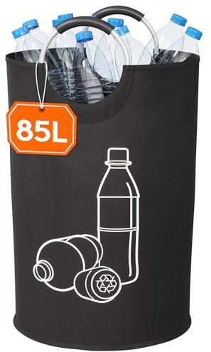 Lifewit 85L Collecteur de Bouteilles, Poubelle Tri Selectif pour Plastique, Bouteilles Verre, Poubelle Exterieur de Recyclage avec Poignée en Aluminium, Poubelle Cuisine Rangement de Bouteilles, Noir