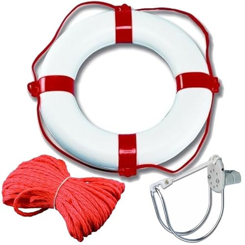 Rettungsring mit 30 Meter Wurfleine und Halterung 57 * 34 cm weiß/rot