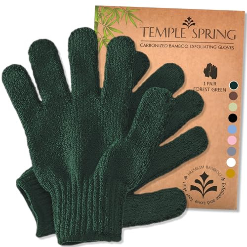 Temple Spring Peelinghandschuh, Peeling Körper Duschschwamm, Waschhandschuh Körper Sauna Zubehör, Peeling Handschuh, Duschhandschuh Badezubehör für Ingrown Hair, Luffa Handschuh – Waldgrün