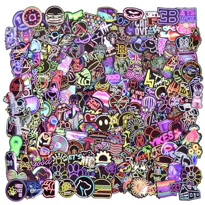 Willingood Aufkleber wasserdichte vinyl aufkleber [200 stücke, neonschild stil] graffiti stil aufkleber für auto motorräder fahrrad skateboard snowboard gepäck laptop aufkleber macbook iPad und mehr