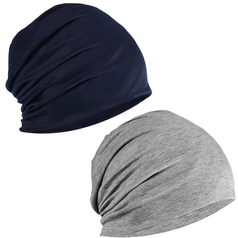 Lahviuu Gorro Slouchy 2 Pcs Gorro de Punto Gorras Hombre y Mujer Slouch Beanie Casco para Trabajo, Deporte, Dormir, Moto, Bicicleta (Azul Marino y Gris)