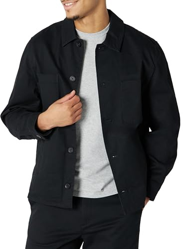 Amazon Essentials Men's Relaxed-Fit Stretch Cotton Utility Shirt Jacket, Black, X-Large
