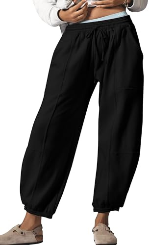 Anoumcy Leopard Pants Women Baggy Sweatpants Casual Cheetah Print Lounge Barrel Pants Trousers with Pockets, 04# Black, Large