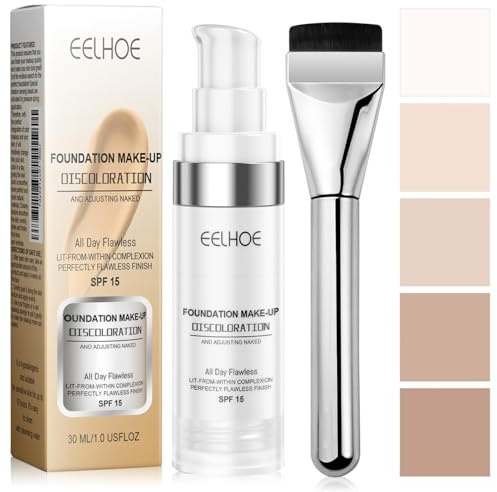 Fond de teint changeant de couleur 30 ml,Fondation liquide,Foundation Color Changing avec SPF 15 et pinceau,Anti-cernes 24H Hydratation longue durée Imperméable Éclaircit la peau,Ajuste le teint