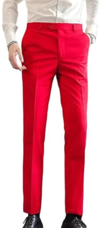 Pantalon habillé coupe ajustée pour homme - Pantalon droit décontracté - Pour le bureau, les mariages, les fêtes - Vêtement de travail quotidien, Rouge, 46