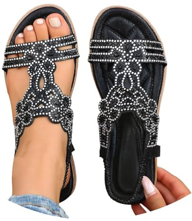 Sandali estivi da donna in stile bohémien, con cristalli, ortopedici, romani, con zeppa, eleganti scarpe estive con tacco, comode scarpe da spiaggia